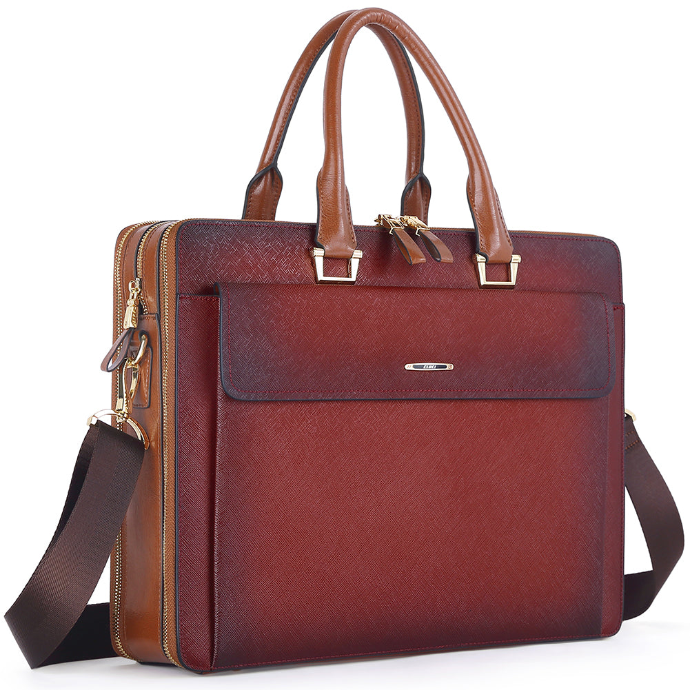 Davison Womens Slim Leather Briefcase Carry 15.6 Inch Laptop