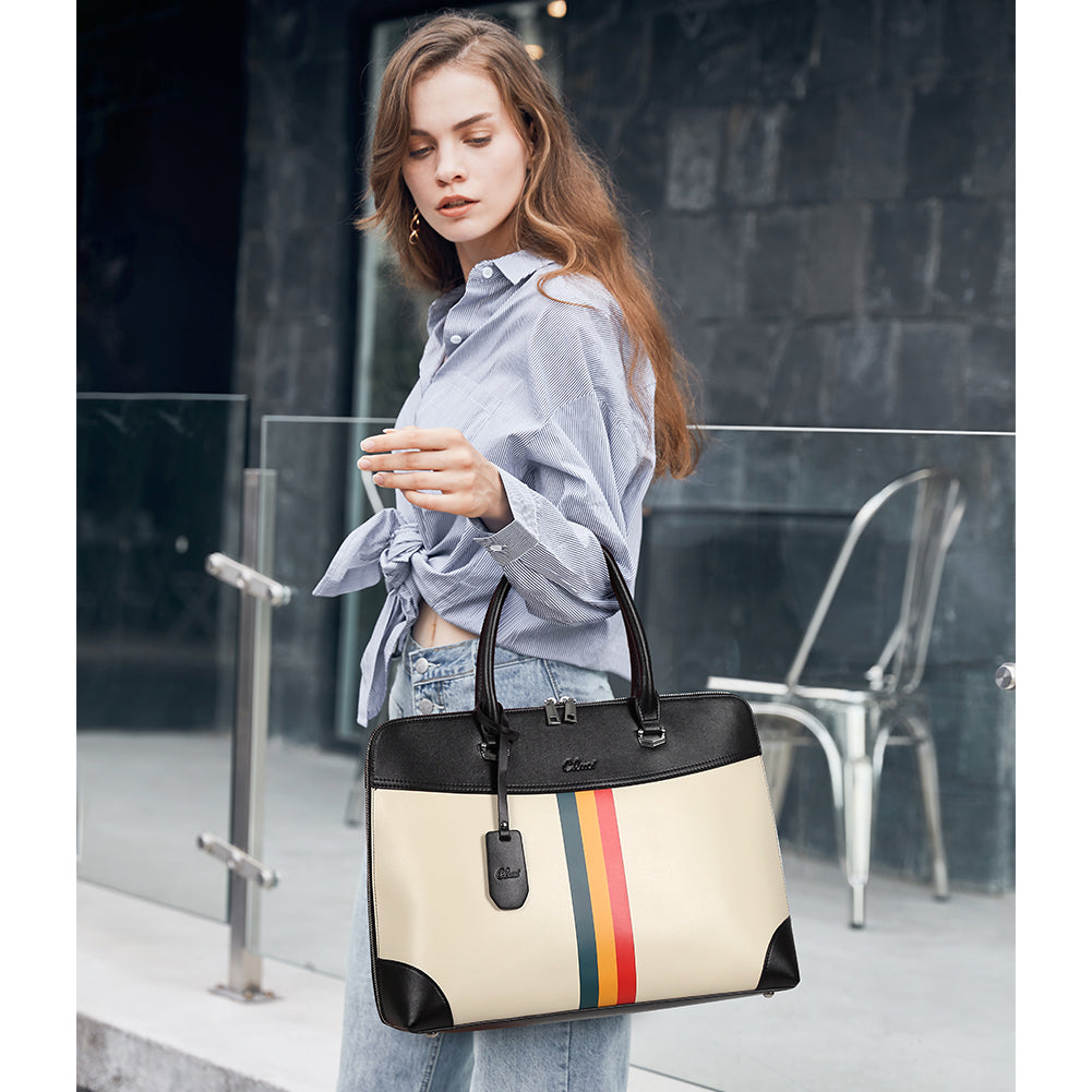 Claire Large Senior Leather Color Blocking Briefcase For Women | CLUCI