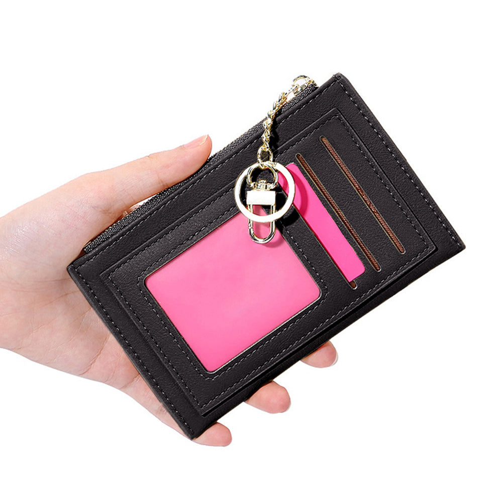 CLUCI Womens Small Leather Wallet Coin Slim Zipper Pocket Credit Card Holder with Keychain