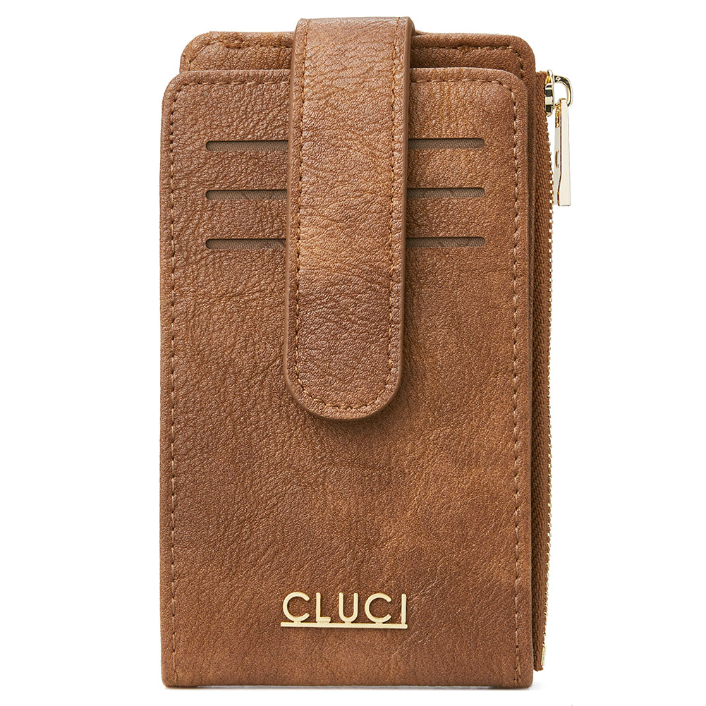 CLUCI Minimalist Card Holder Wallet for Women RFID Slim Vegan Leather Bifold Wallets Multi Card Organizer Zipper Coin Purse Ladies Clutch