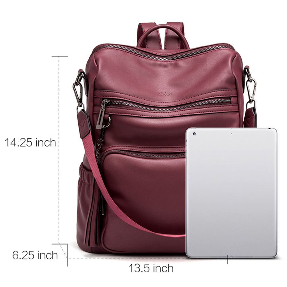 OPAGE Leather Backpack Purse for Women Large Fashion Tassel Ladies Shoulder  Bags Designer Backpack Travel Bag Beige