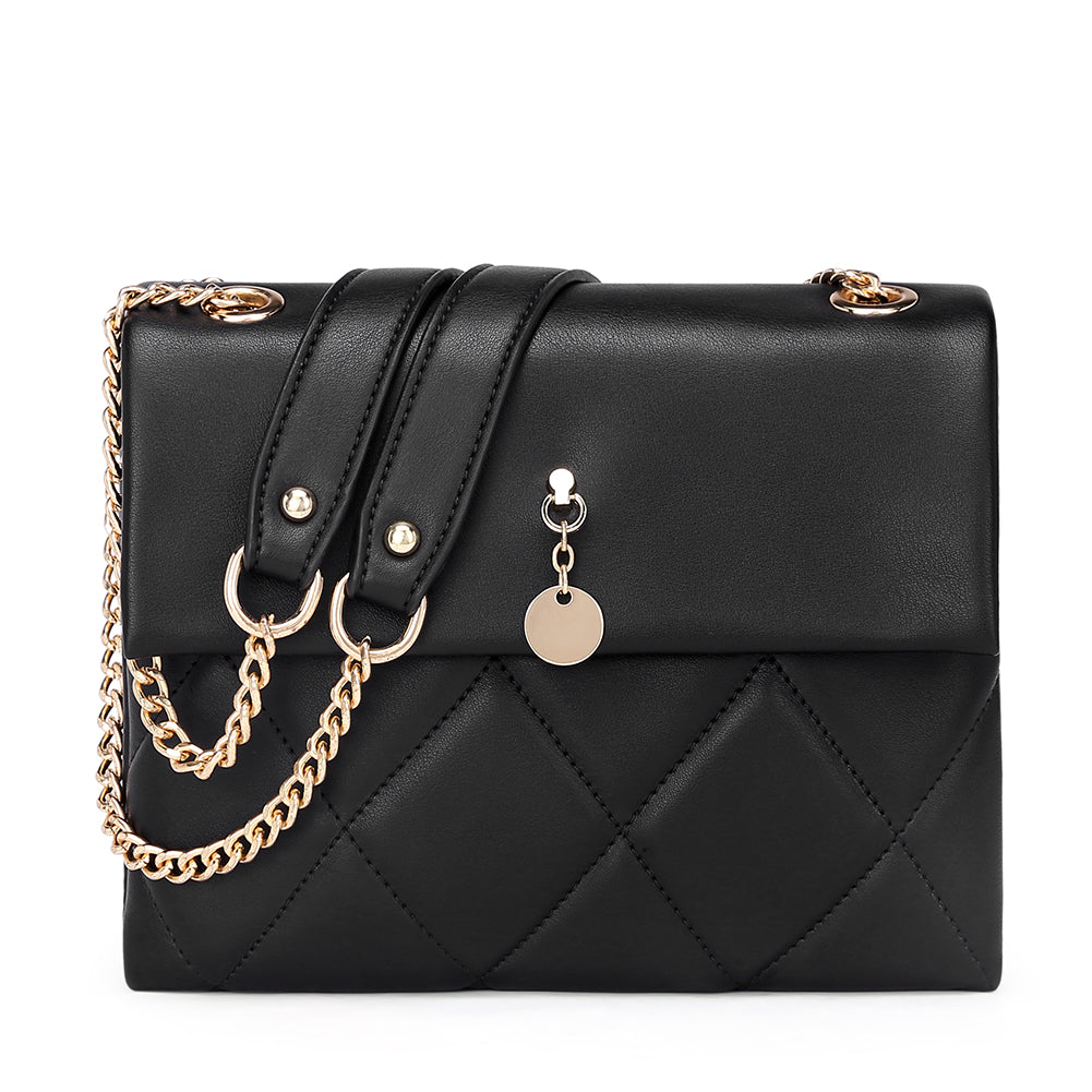 🖤🖤🖤 Women Mini Chevron Chain Crossbody Bag Leather Black