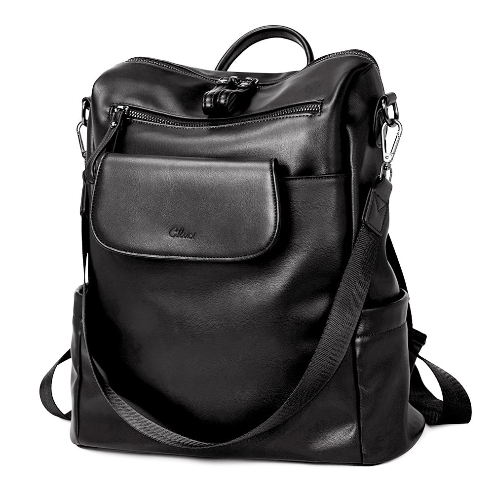 The Vallejo Multi Function Checkered Vegan Leather Backpack in Black