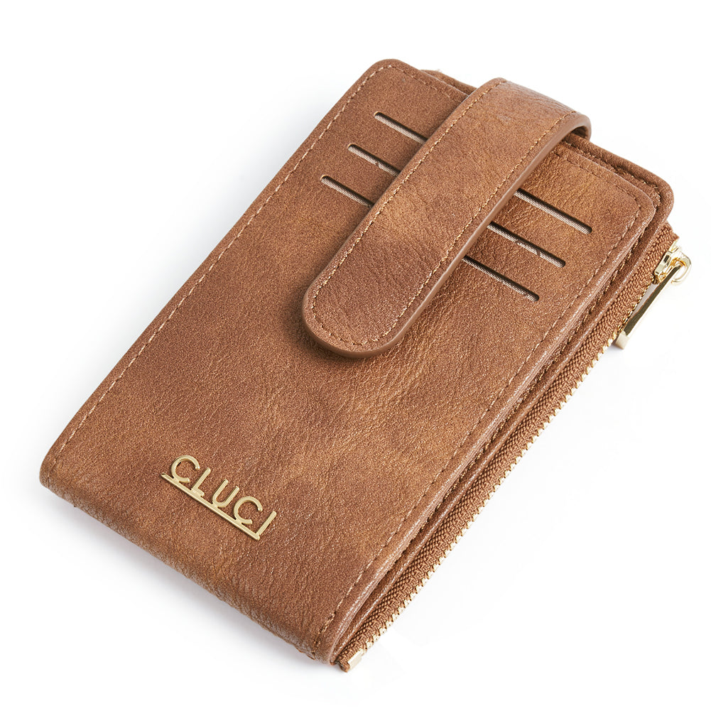 CLUCI Minimalist Card Holder Wallet for Women RFID Slim Vegan Leather Bifold Wallets Multi Card Organizer Zipper Coin Purse Ladies Clutch