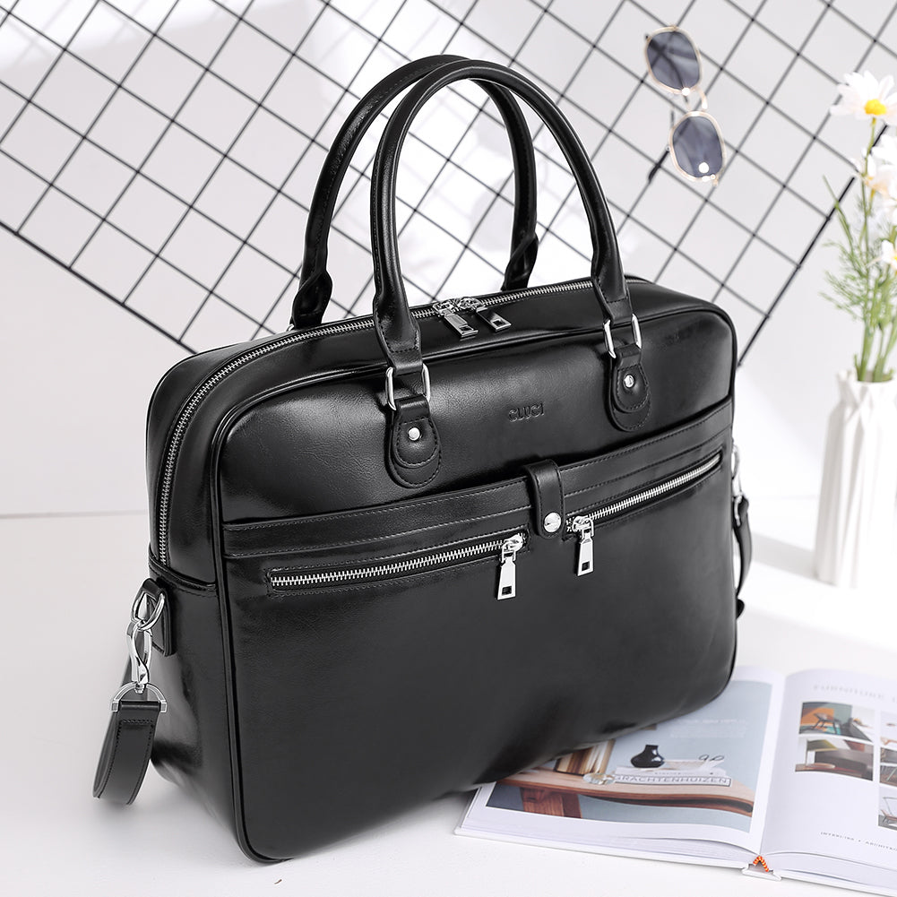 CLUCI Briefcase for Women Oil Wax Leather 15.6 Inch Laptop Slim Business Large Capacity Ladies Shoulder Bags
