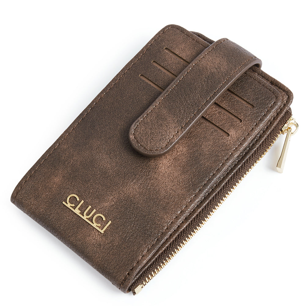 CLUCI Women Wallet Large Leather Designer Card Holder Organizer Long Ladies  Travel Clutch Wristlet Brown