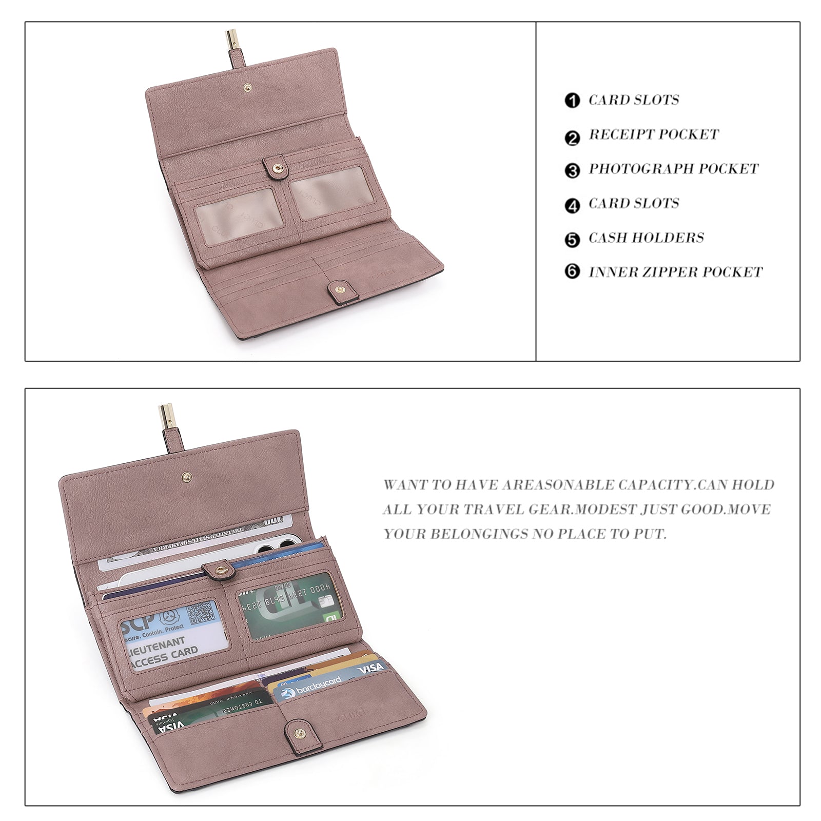 CLUCI Leather Wallet for Women Slim Designer Trifold Ladies Credit Card Holder, Purple