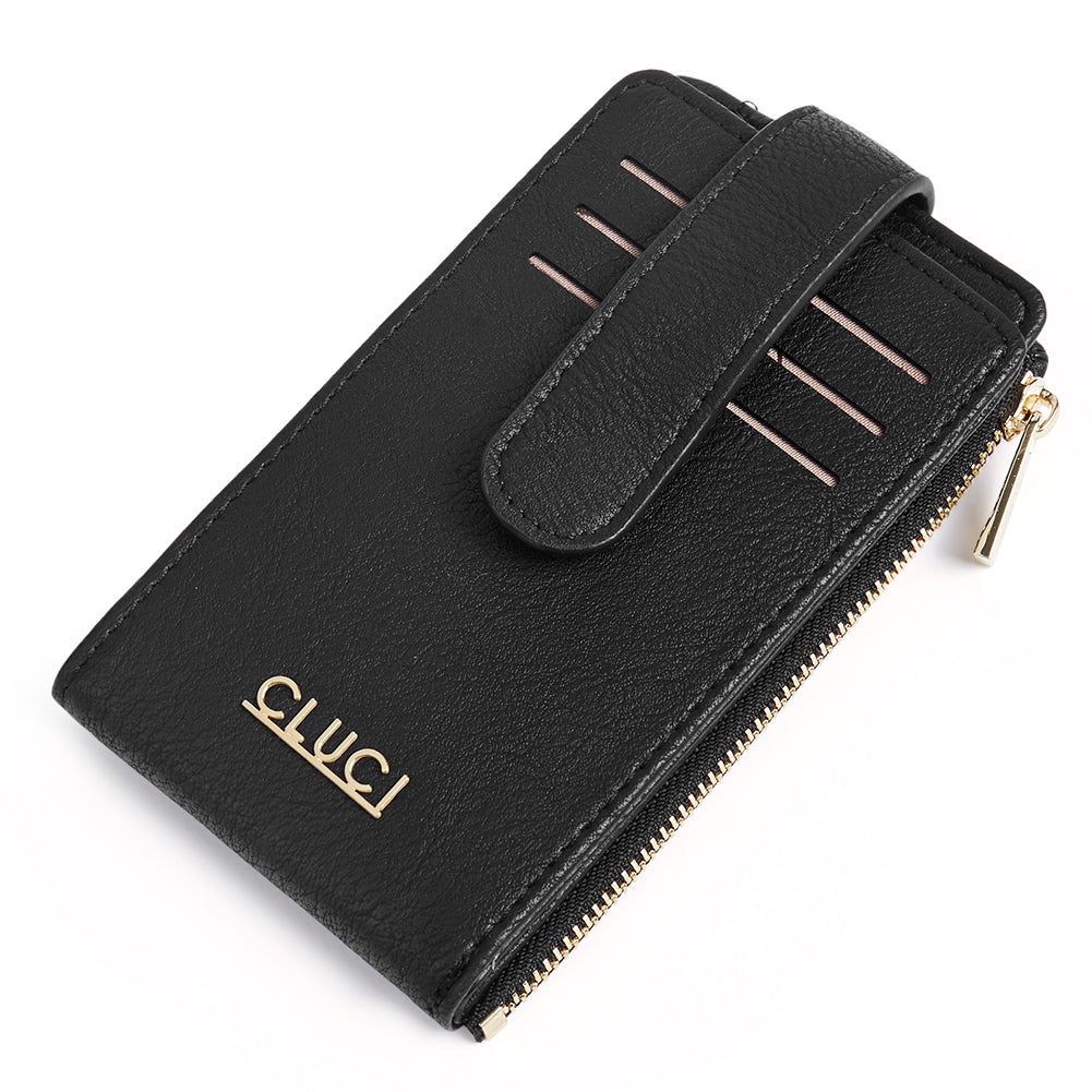 CLUCI Minimalist Card Holder Wallet for Women RFID Slim Vegan Leather Bifold Wallets Multi Card Organizer Zipper Coin Purse Ladies Clutch