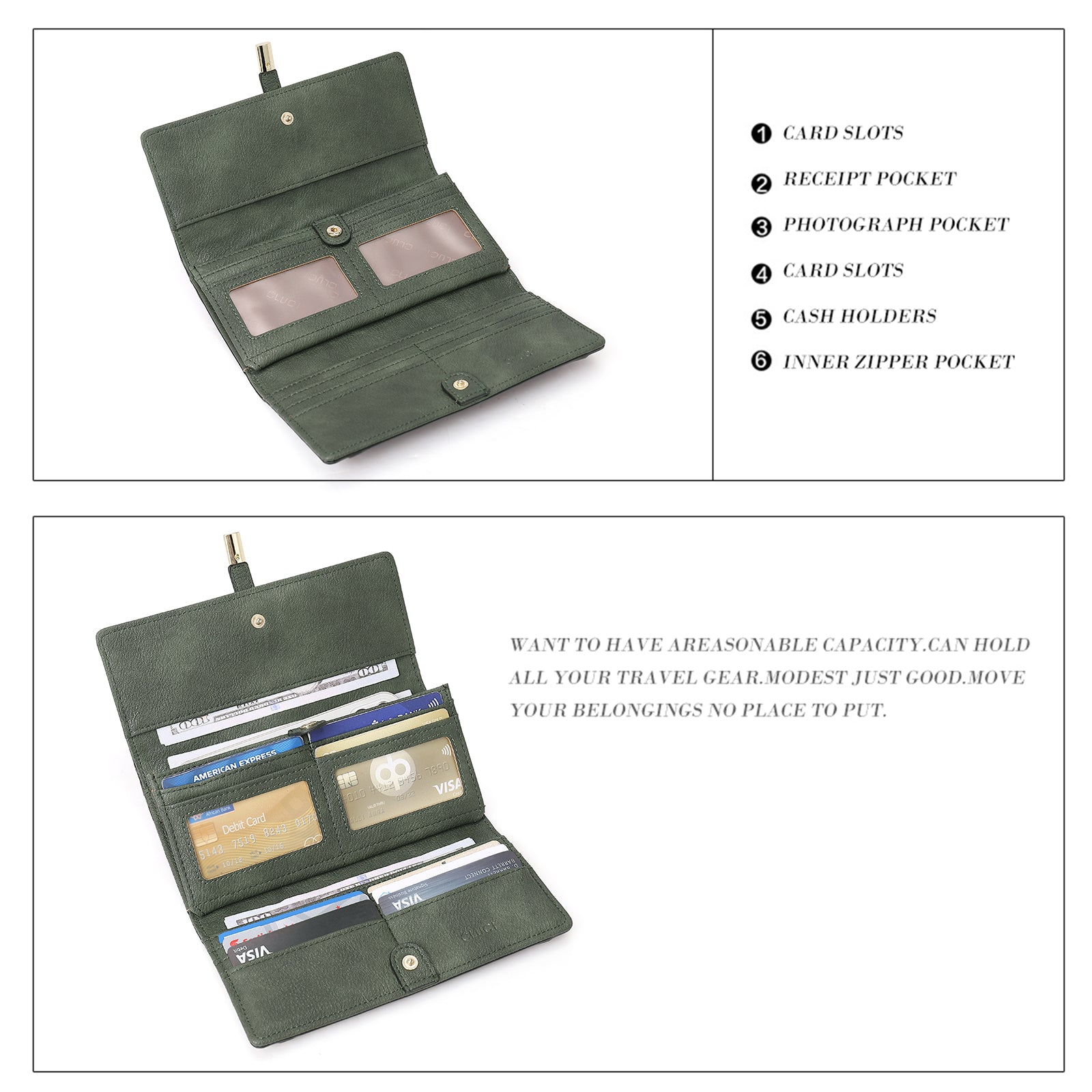 CLUCI Leather Wallet for Women Slim Designer Trifold Ladies Credit Card Holder