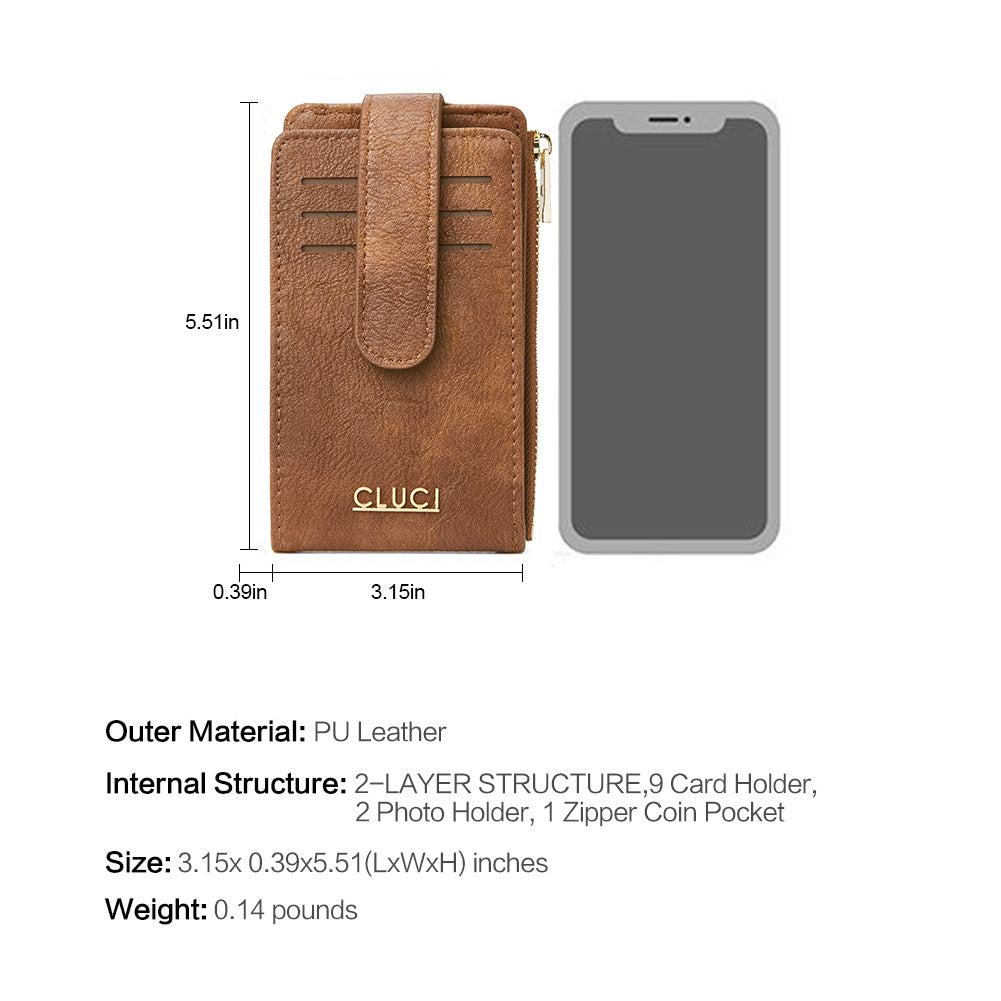 CLUCI Minimalist Card Holder Wallet for Women RFID Slim Vegan Leather Bifold Wallets Multi Card Organizer Zipper Coin Purse Ladies Clutch
