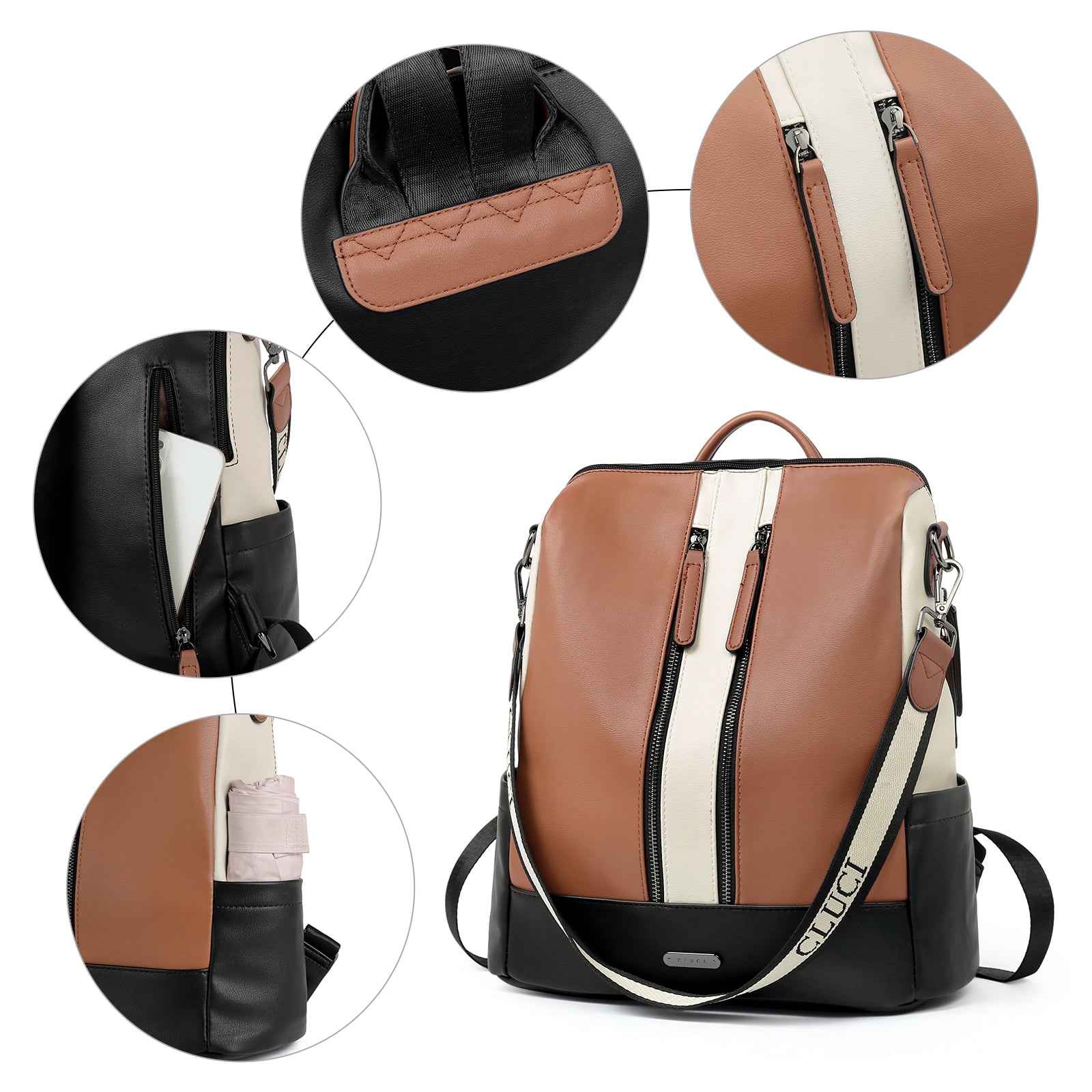 Travel Casual Leather Shoulder Bag and Backpack, Black