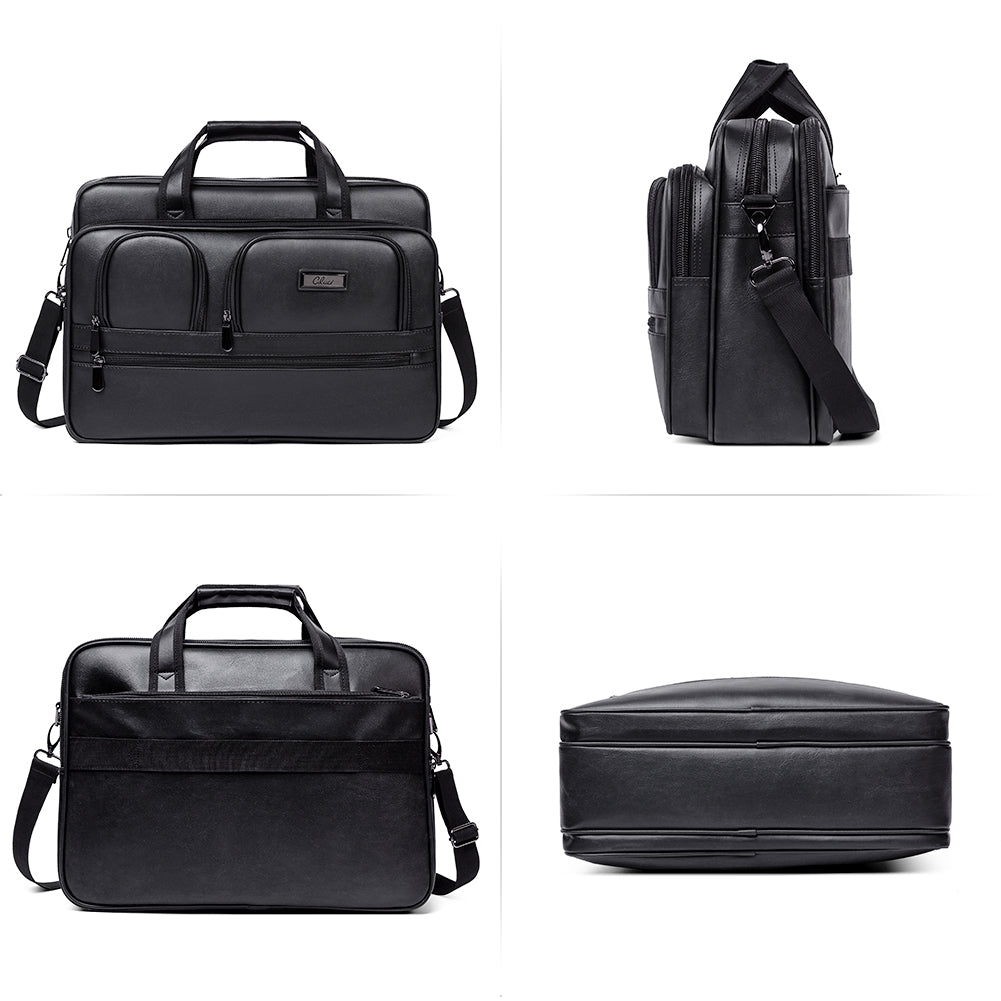 CLUCI Briefcases for Men Leather 15.6 inch Laptop Bag Large Capacity Expandable Business Work Shoulder Messenger Bag Black