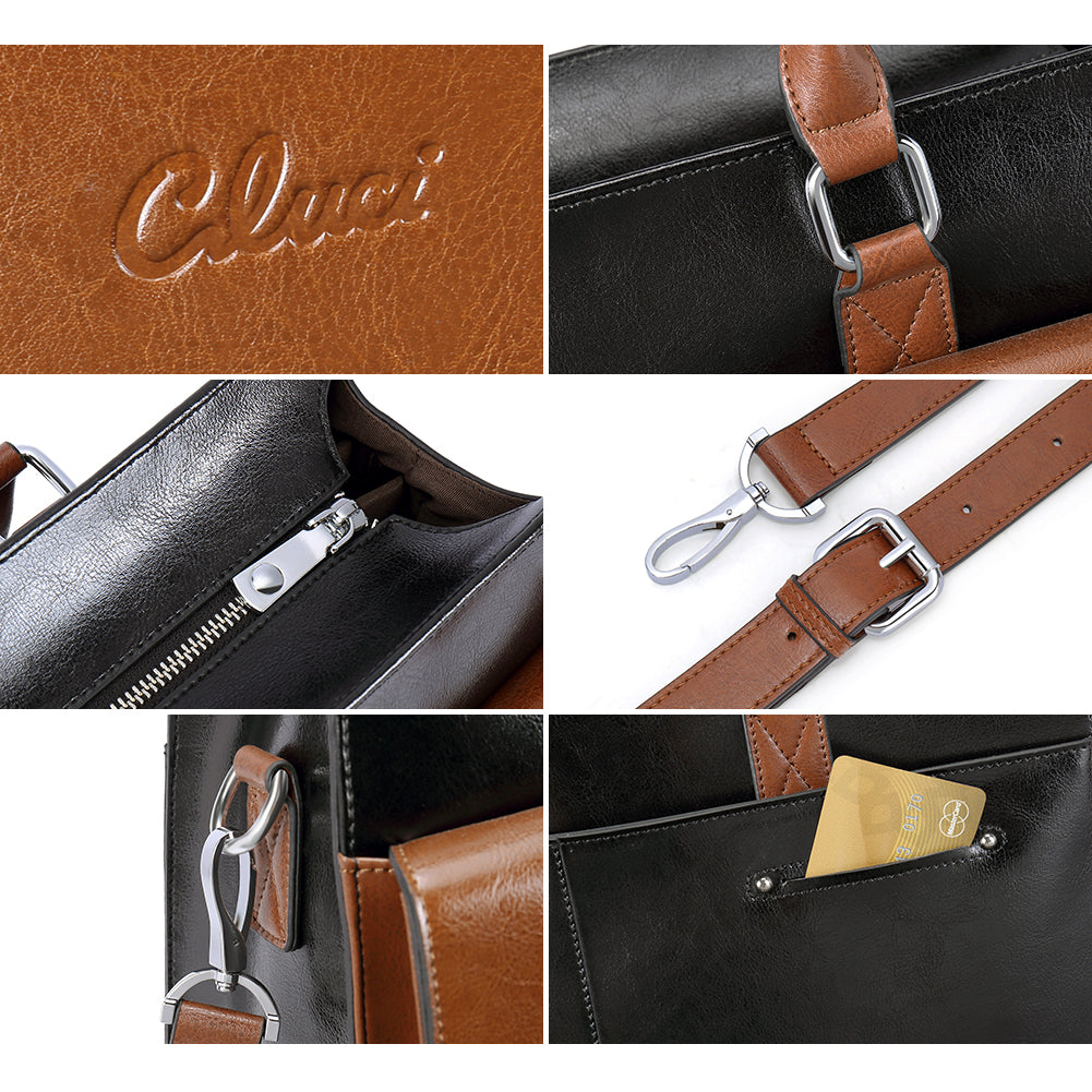 Leather briefcase with discount strap