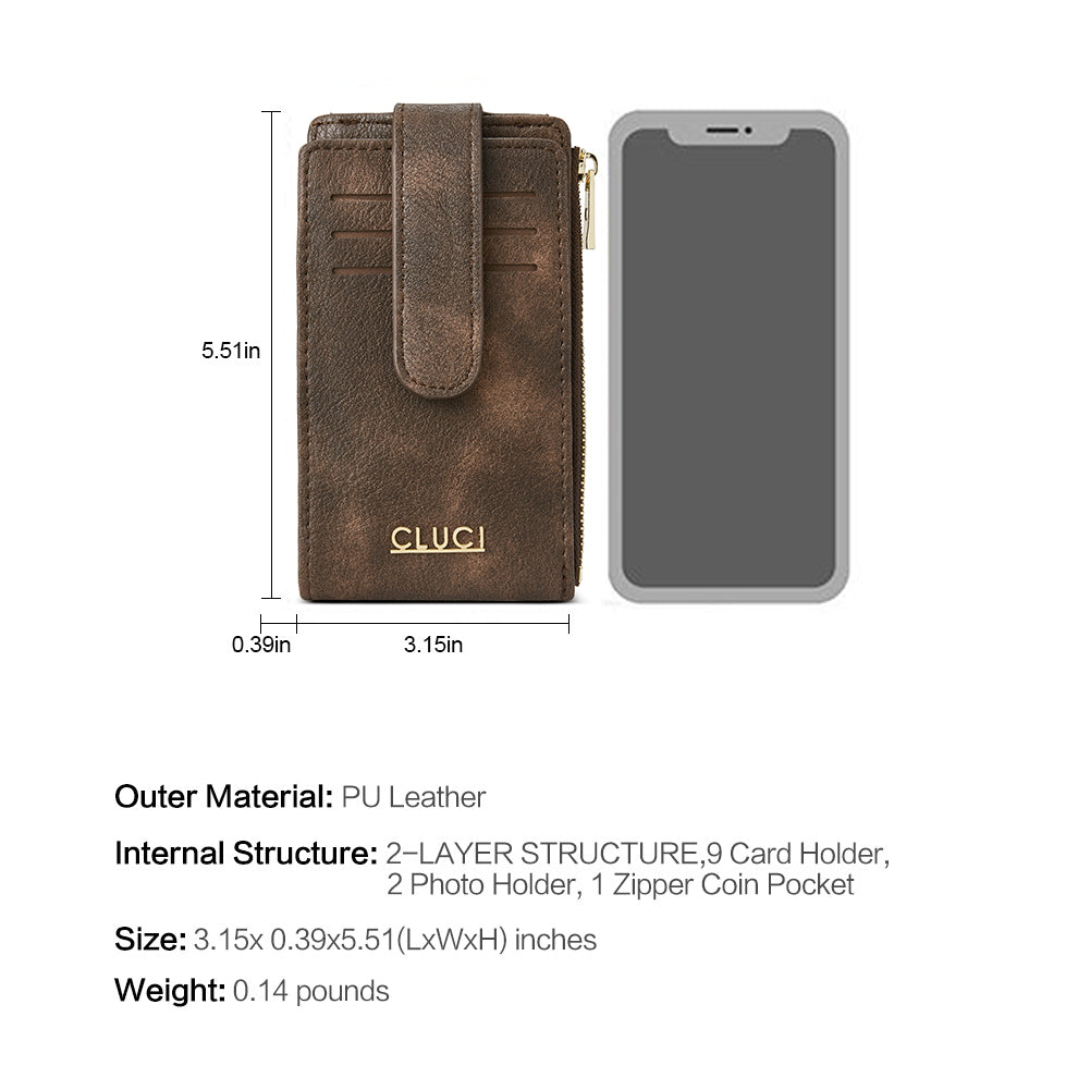 CLUCI Minimalist Card Holder Wallet for Women RFID Slim Vegan Leather Bifold Wallets Multi Card Organizer Zipper Coin Purse Ladies Clutch
