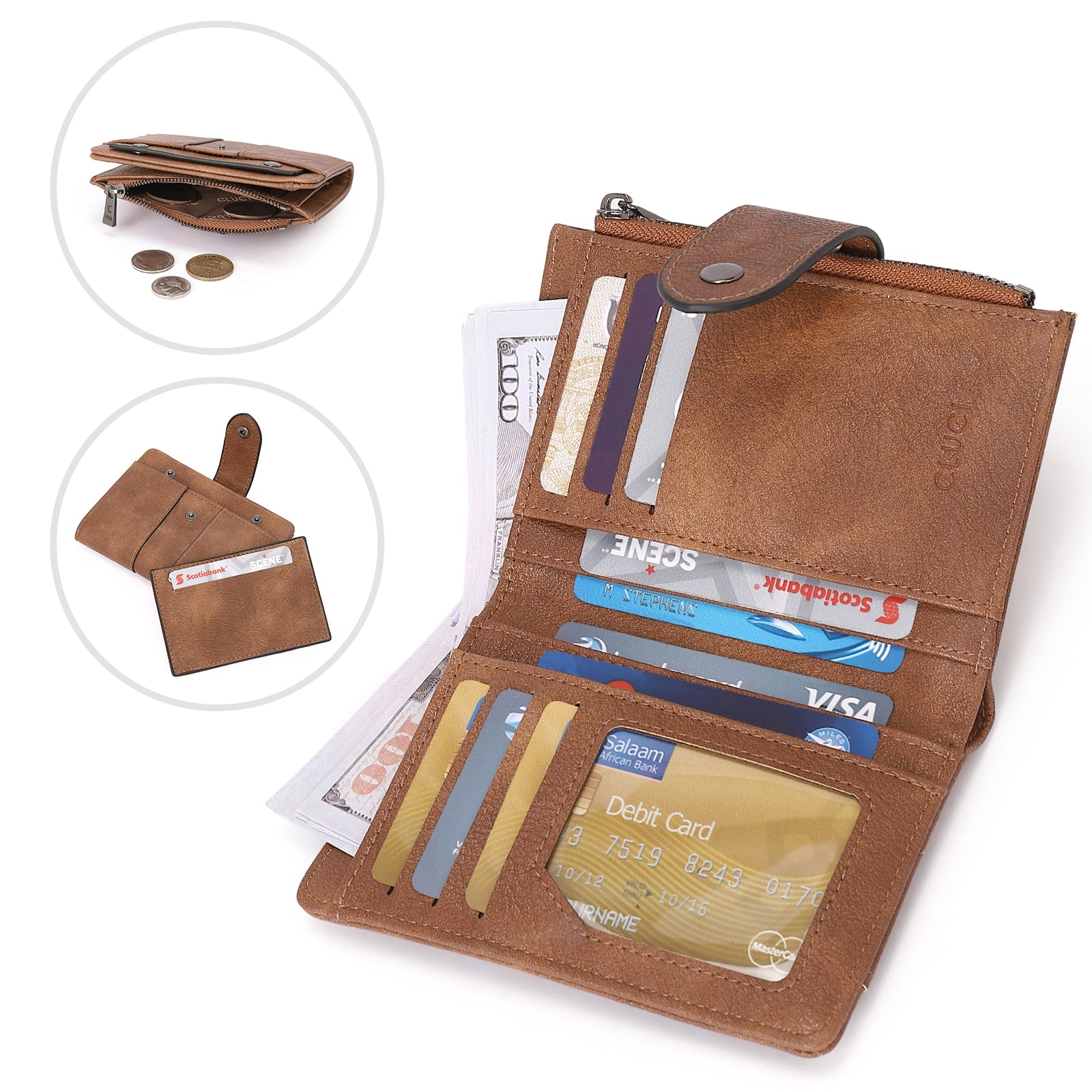 Men's Bifold Wallet with Removable Credit Card/ID Sleeve