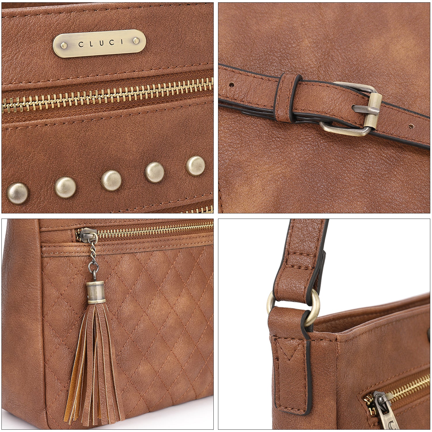 Leather Messenger Tassel Bag Multiple Pockets