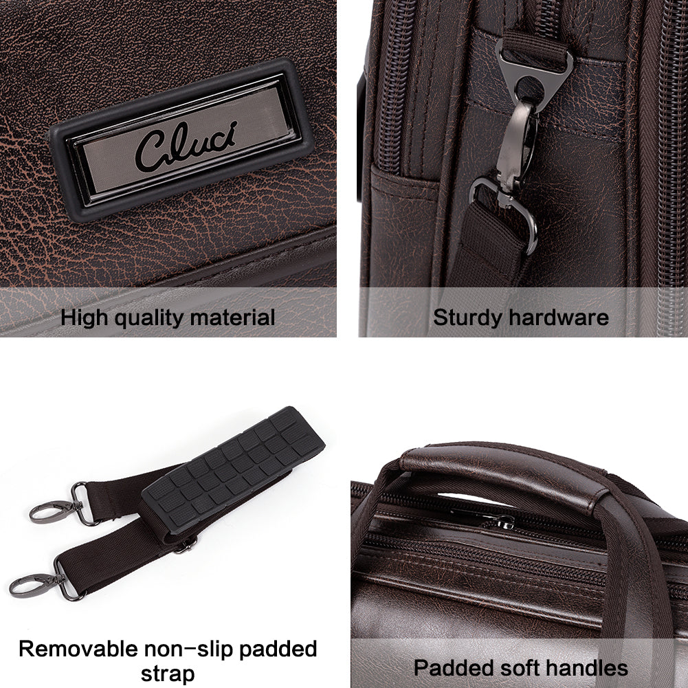 CLUCI Leather Briefcases for Men Expandable 15.6 Inch Laptop Bag Large Business Vintage Travel Computer Shoulder Bag Brown