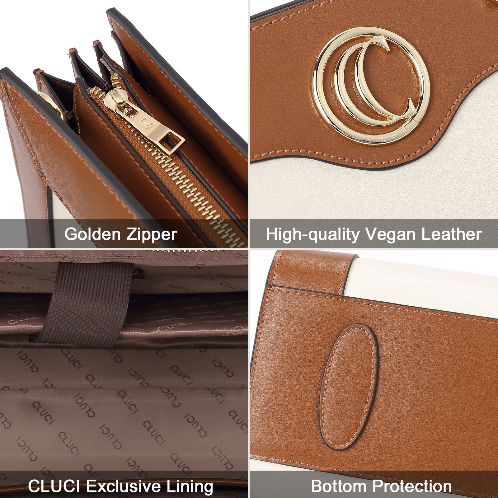 CLUCI Leather Briefcase for Women Vintage Laptop 15.6 Inch Slim Large Business Ladies Work Shoulder Bag