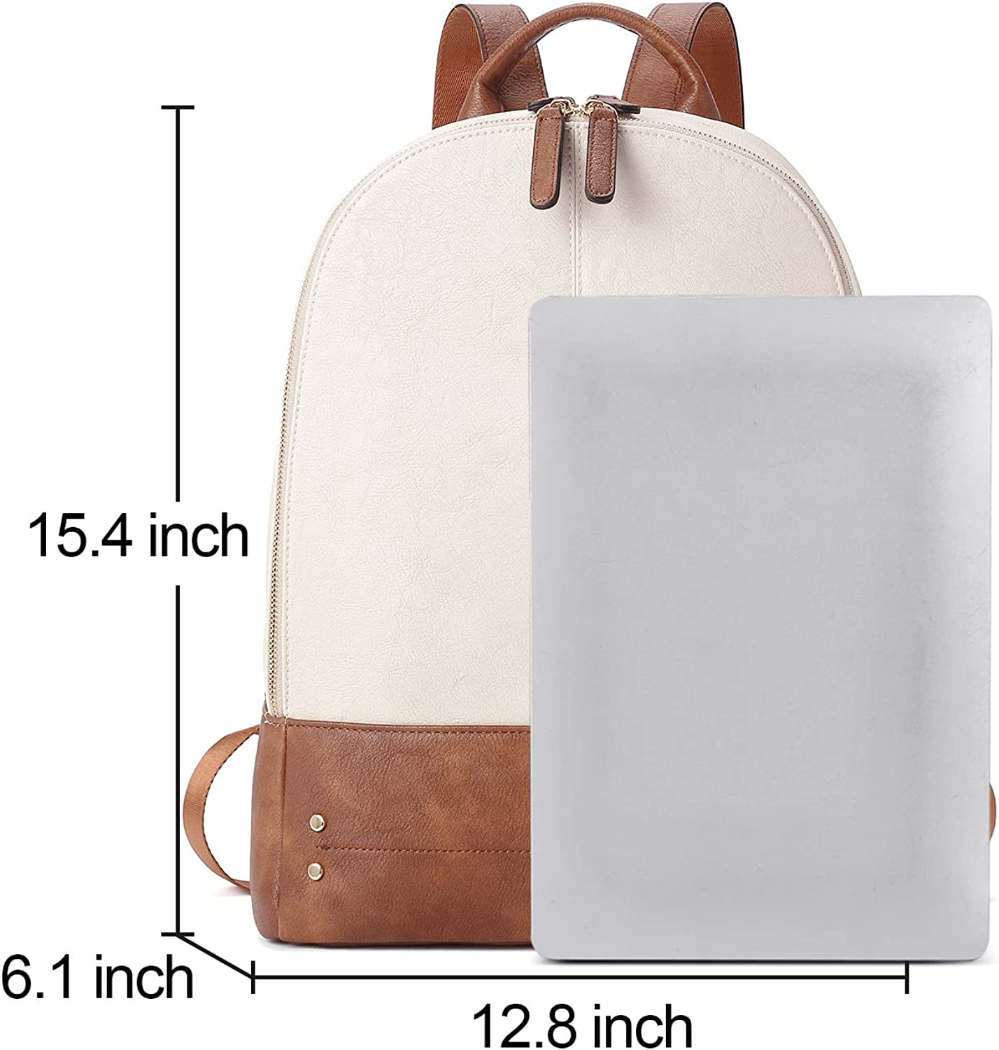  CLUCI Laptop Backpack for Women Leather 15.6 inch Computer  Backpack Travel Vintage Large Bag Beige With Brown 2 : Electronics