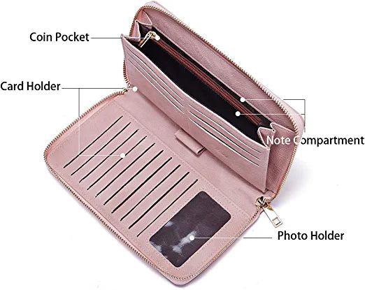 CLUCI Women Wallet Large Leather RFID Blocking Designer Zip Around Card Holder Organizer Ladies Travel Clutch Wristlet