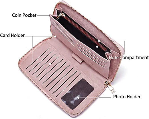 Women Wallet Large Leather RFID Blocking Designer Zip Around Card Holder  Organizer Ladies Travel Clutch Wristlet,Purple，G142567