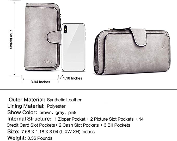CLUCI Women Wallet Leather RFID Blocking Designer Trifold Card Holder Ladies Clutch with ID Window