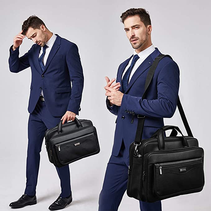 Black 15-Inch Large Capacity Multi-Compartment Laptop Bag Zipper Bag Pu  Leather Men's Business Briefcase Computer Bag For White-Collar Business  Travel Work Commuting