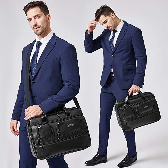 CLUCI Briefcases for Men Leather 15.6 inch Laptop Bag Large Capacity E