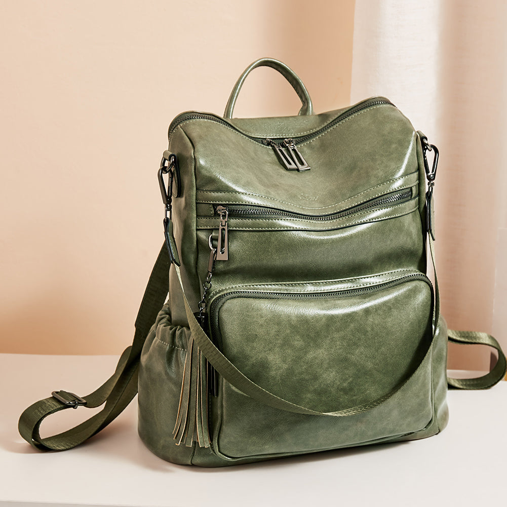 Greene Women's Leather Backpack Purse For Commuting | Oil Wax