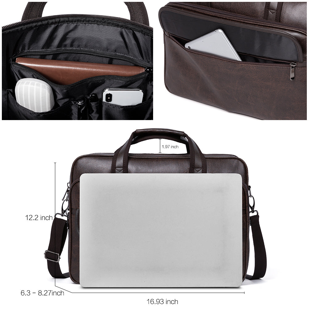CLUCI Leather Briefcases for Men Expandable 15.6 Inch Laptop Bag Large Business Vintage Travel Computer Shoulder Bag Brown