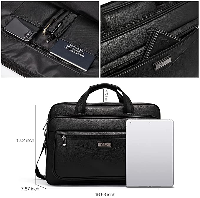 Cluci Leather Briefcase For Men Large Capacity 15.6 Inch Laptop Business Travel Shoulder Bag