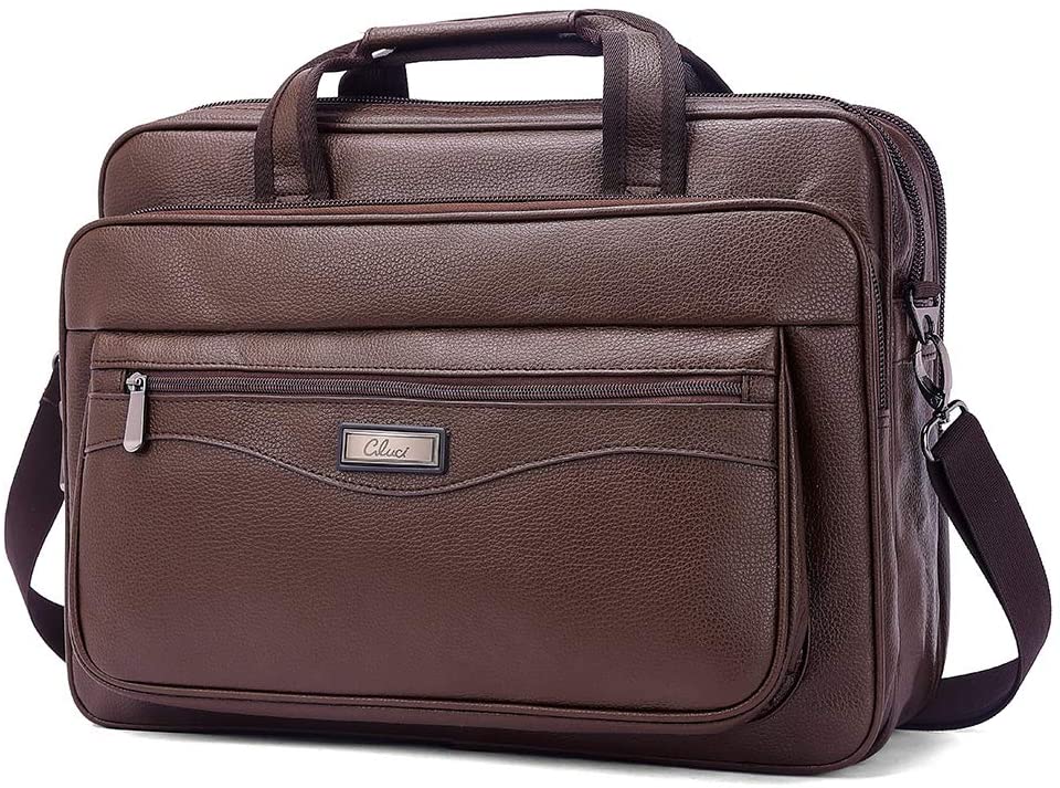 Cluci Leather Briefcase For Men Large Capacity 15.6 Inch Laptop Business  Travel Shoulder Bag