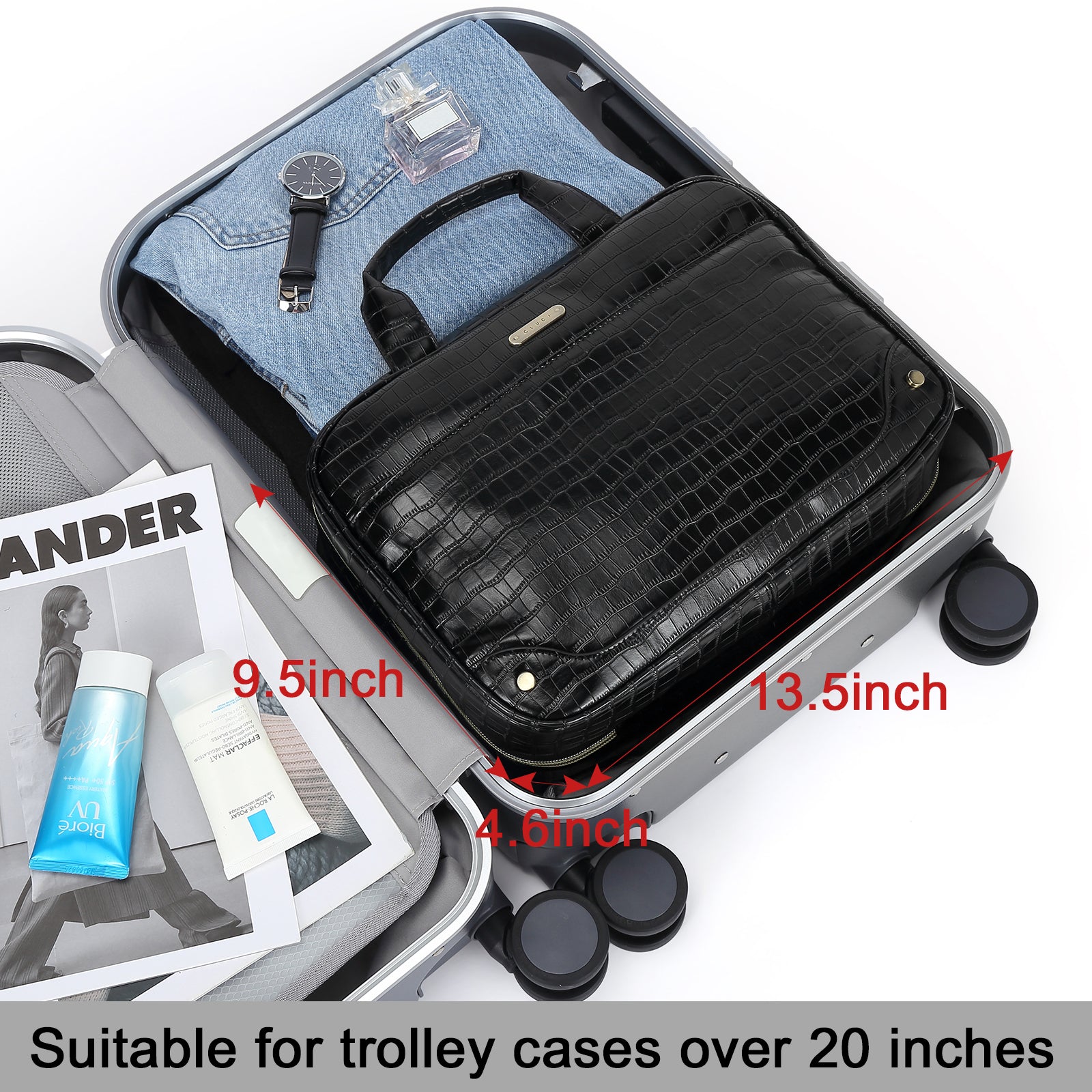 20 inch carry on suitcase with makeup bag for women male leather