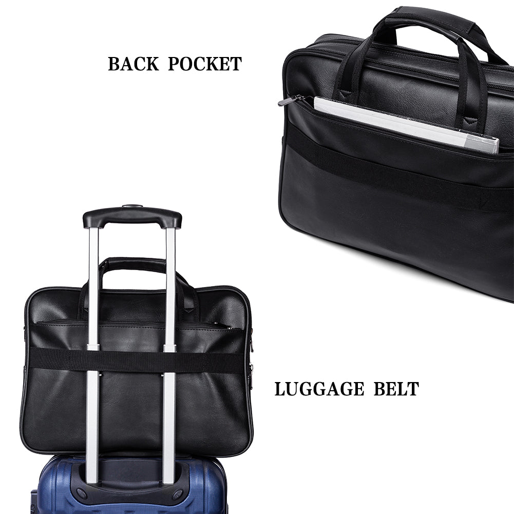 CLUCI Briefcases for Men Leather 15.6 inch Laptop Bag Large Capacity Expandable Business Work Shoulder Messenger Bag Black