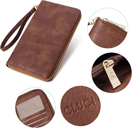  CLUCI Women Wallet Large Leather Designer Card Holder Organizer  Long Ladies Travel Clutch Wristlet Two-toned Beige With Brown : Clothing,  Shoes & Jewelry