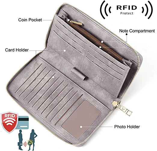 CLUCI Women Wallet Large Leather RFID Blocking Designer Zip Around Card Holder Organizer Ladies Travel Clutch Wristlet