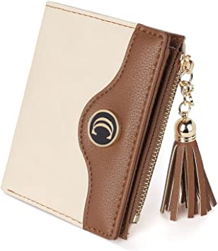 CLUCI Vegan Leather Wallets for Women Small Credit Card Holder Ladies Compact Coins Zipper Pocket with Tassel Black With Brown