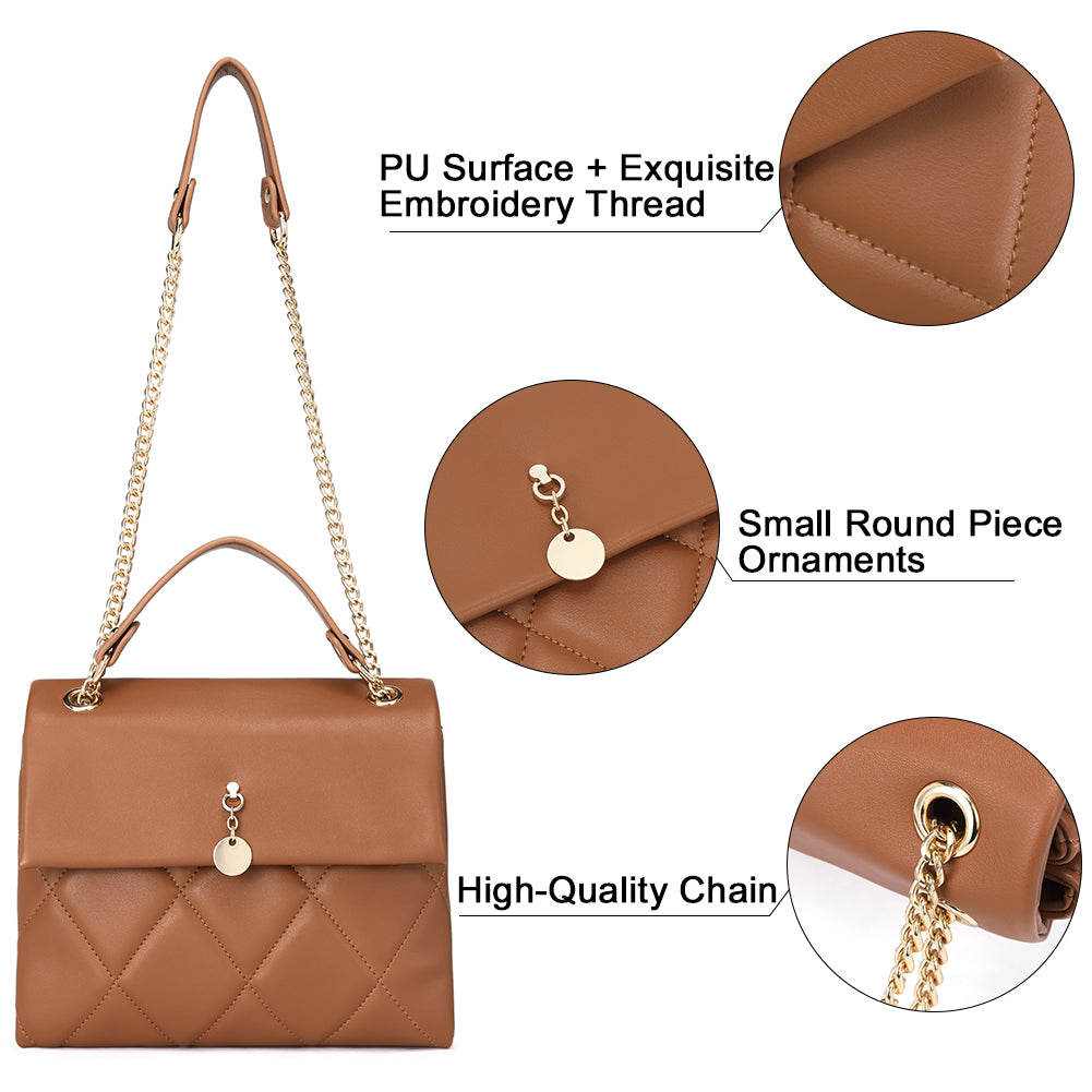 CLUCI Crossbody Bags for Women Small Vegan Leather Designer Handbags Leather and Metal Chain Strap, Ladies Shoulder Bag