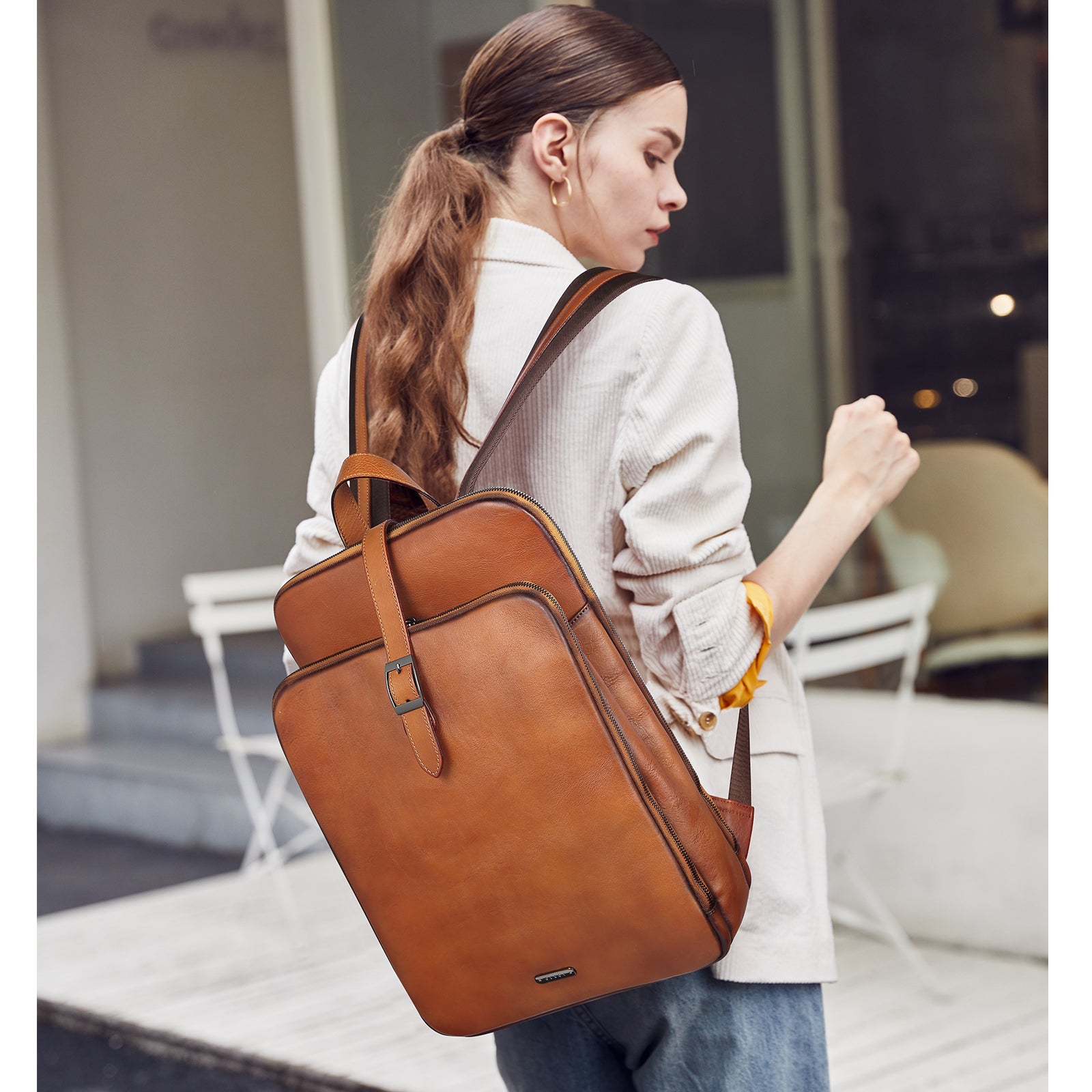 CLUCI Womens Backpack Purse Vegetable Tanned Full Grain Leather 15.6 inch Laptop Travel Business Vintage Large Shoulder Bag