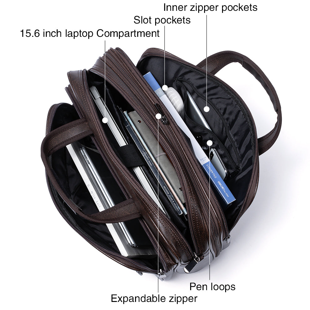 CLUCI Leather Briefcases for Men Expandable 15.6 Inch Laptop Bag Large Business Vintage Travel Computer Shoulder Bag Brown