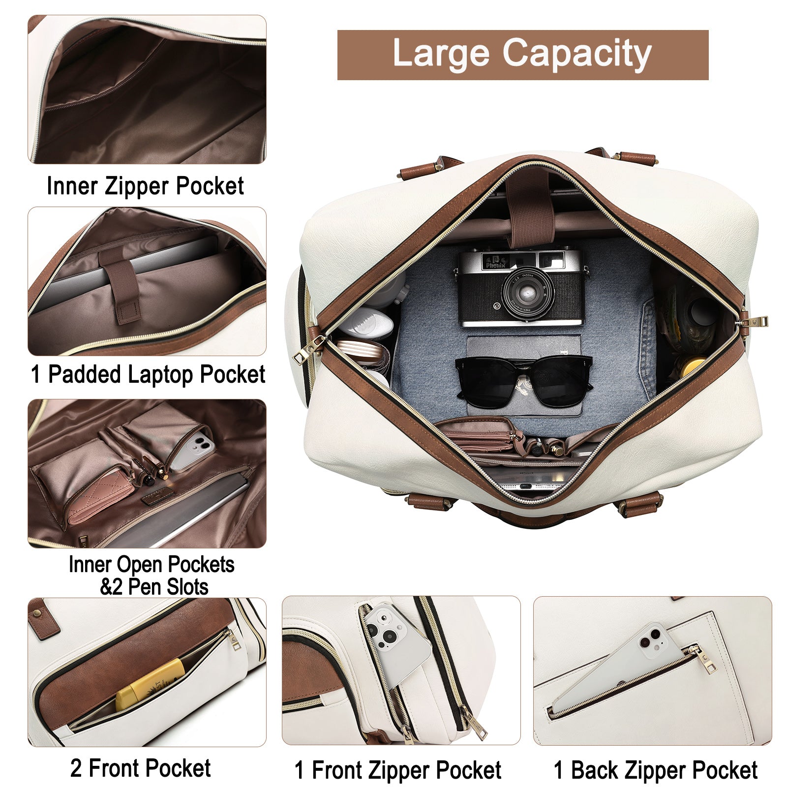 Leather Duffel Bag With Shoe Compartment Men Weekender 
