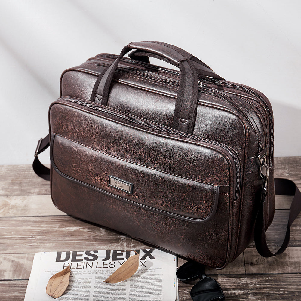 CLUCI Leather Briefcases for Men Expandable 15.6 Inch Laptop Bag Large  Business Vintage Travel Computer Shoulder Bag Brown